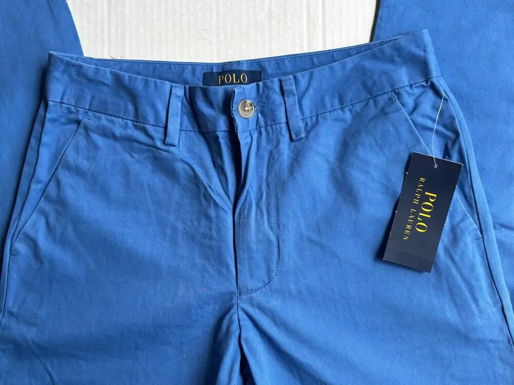 Polo Ralph Lauren Boys Sz 12 Chino Twill Pants Links Blue NWT New Cotton Stretch